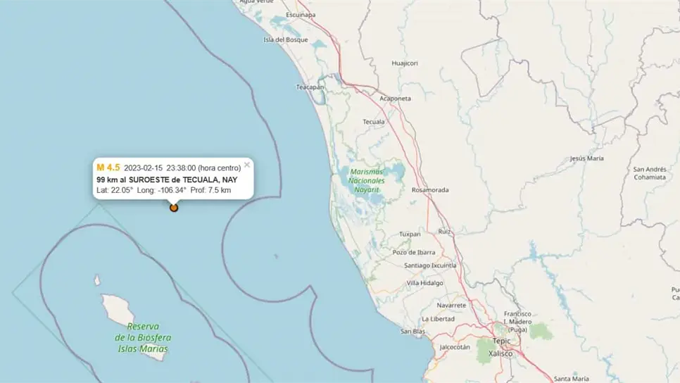 Sismo de Magnitud 4.5 sacude al sur de Sinaloa y norte de Nayarit