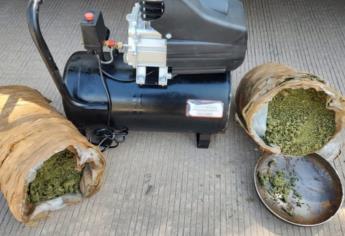 Encuentran kilos de mariguana ocultos dentro de compresor de aire en paquetería de Culiacán