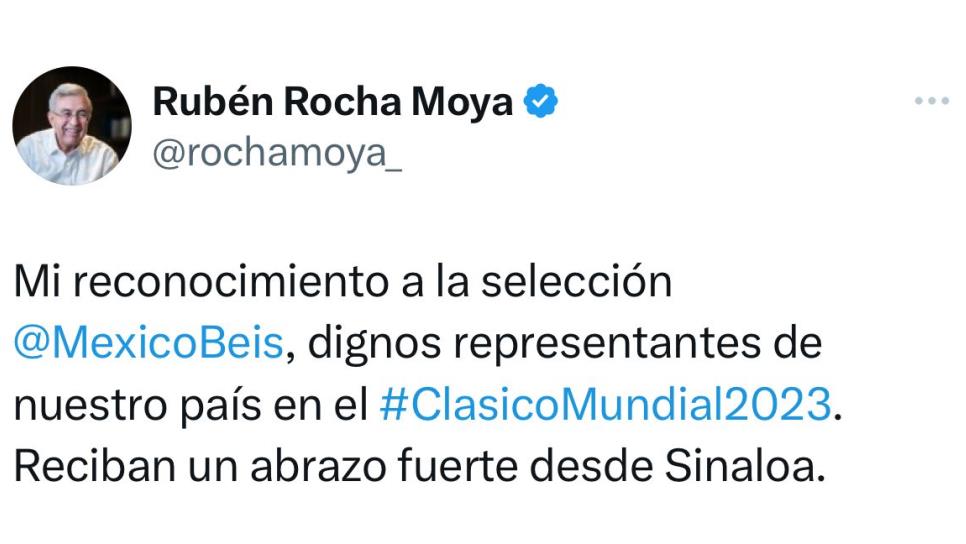 «Reciban un abrazo fuerte desde Sinaloa»: Rocha Moya  tras eliminación de México