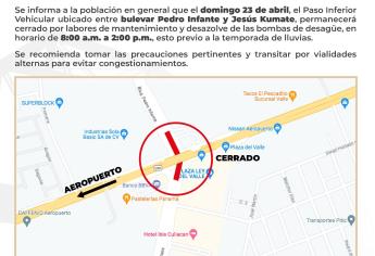 ¡Atención! Cerrarán túnel de Pedro Infante y Jesús Kumate este domingo 