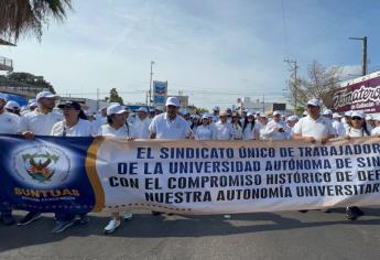 «Que se deje de violar la autonomía de la UAS»: rector y universitarios marchan por el 1 de mayo