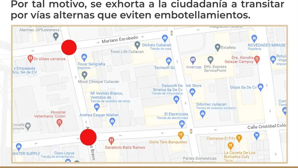 Los cruces estarán cerrados aproximadamente por 5 días. FOTO: Ayuntamiento de Culiacán.