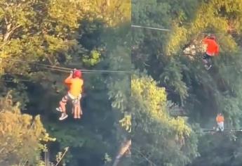 Momento exacto en que niño cae de tirolesa dentro de parque en Monterrey | VIDEO