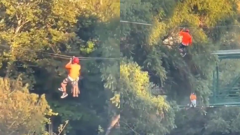 Momento exacto en que niño cae de tirolesa dentro de parque en Monterrey | VIDEO