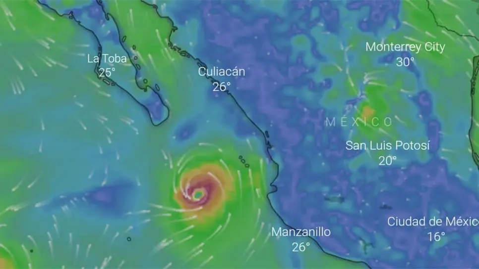 La posible trayectoria de Beatriz rumbo a Sinaloa.