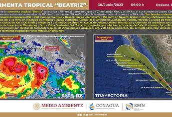 La Tormenta Tropical «Beatriz» se desplaza hacia el noroeste a 20 km/h