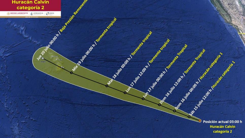 Huracán «Calvin» en el Pacífico; aquí su trayectoria