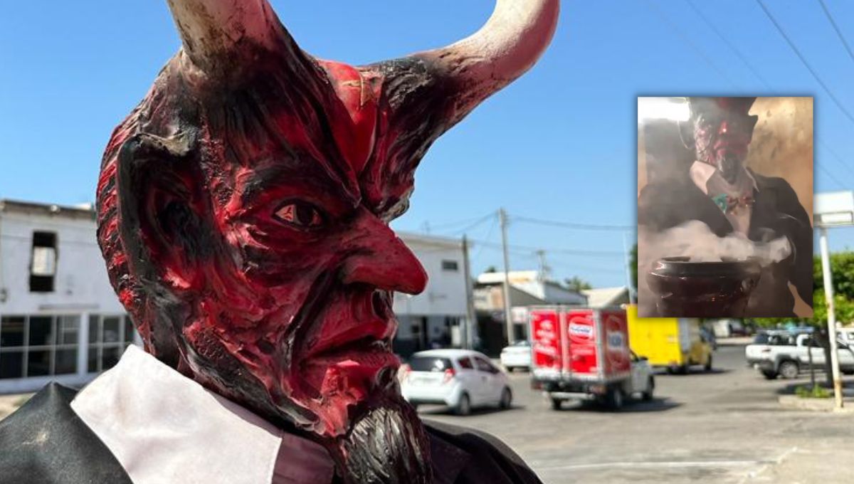 La figura del Diablo encontrada en florería de Los Mochis. FOTOS: Ernesto Torres