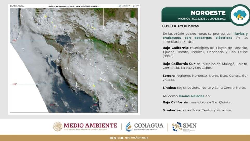 Prevén lluvias y descargas eléctricas para Sinaloa en las próximas horas de este domingo