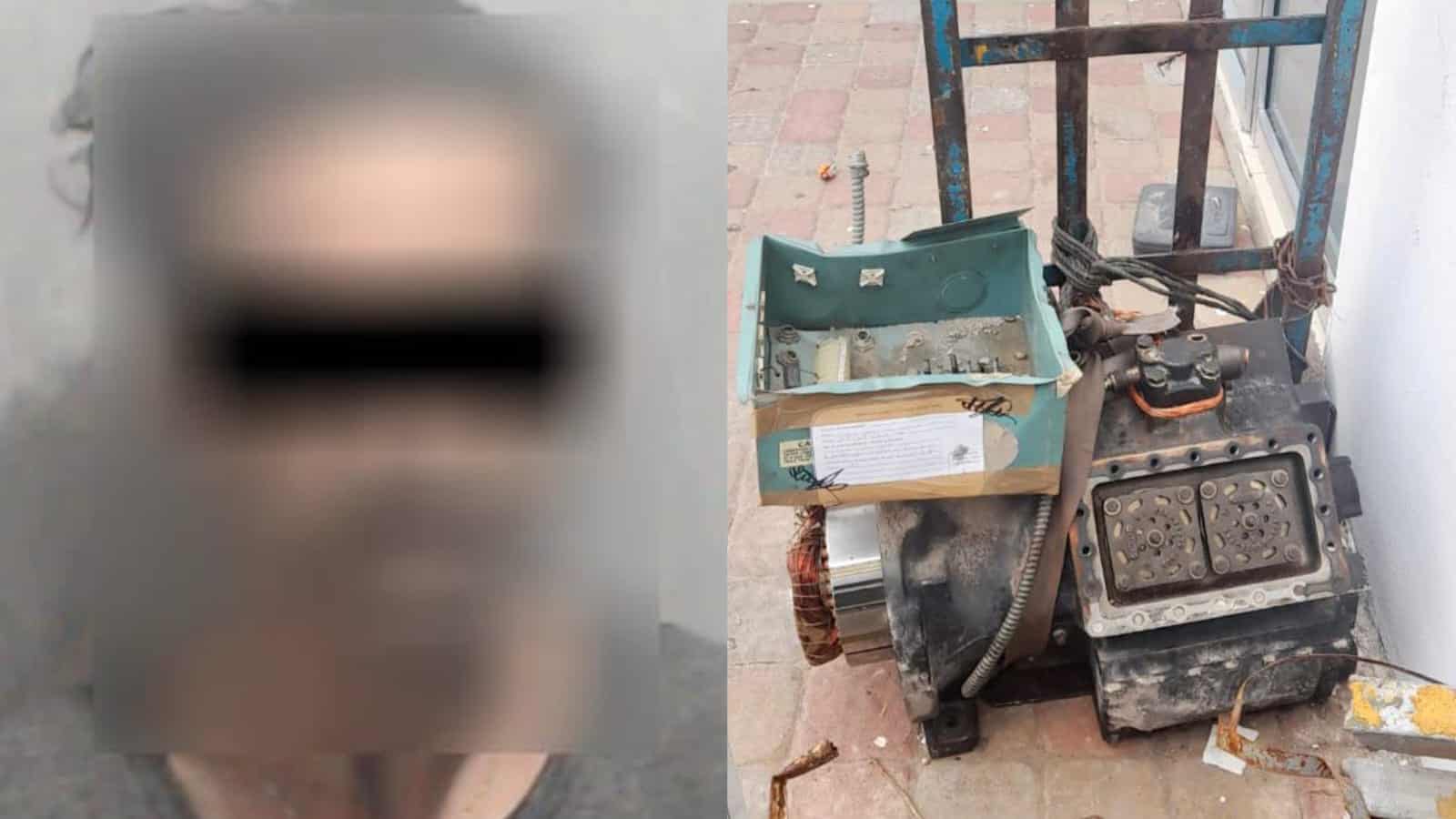 Los presuntos ladrones intentaban llevarse un compresor industrial. FOTO: Cortesía