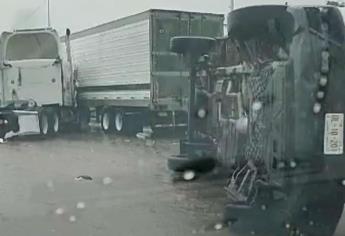 Dos camiones de carga y una camioneta chocan sobre La Costerita, a la altura de La Primavera en Culiacán