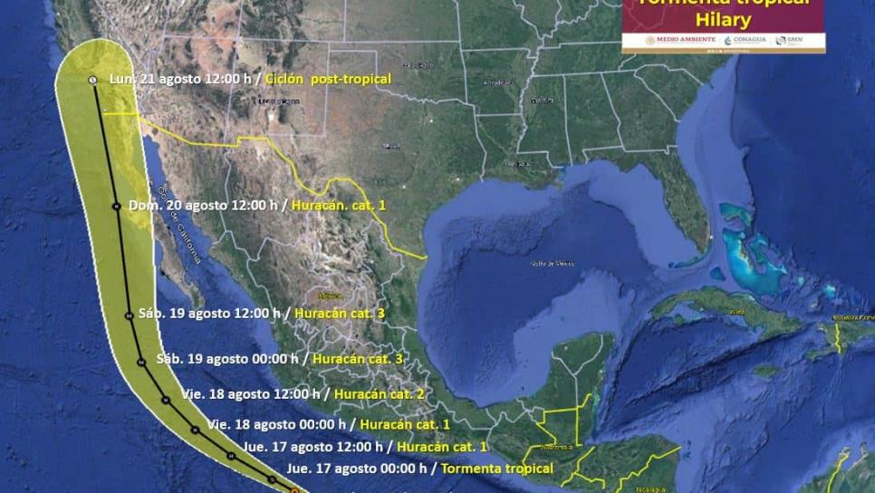 Tormenta tropical Hilary se localiza al sur de las costas de Michoacán y Colima