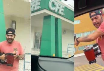 Pareja llevó su licuadora hasta las oficinas CFE para hacer su salsa por falta de luz | VIDEO