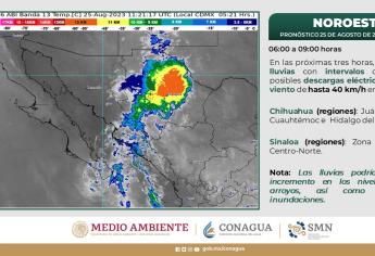 Fuertes lluvias, descargas eléctricas y posible granizo para el centro y norte de Sinaloa