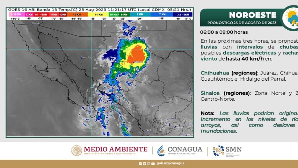 Fuertes lluvias, descargas eléctricas y posible granizo para el centro y norte de Sinaloa