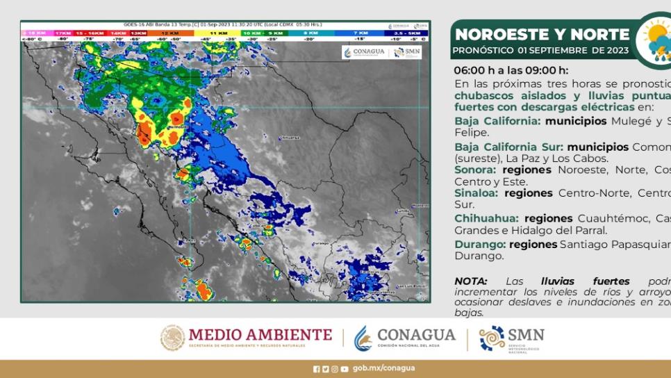 Lluvias fuertes y tormentas eléctricas se pronostican en Sinaloa este viernes 1 de septiembre