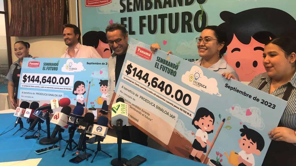 Grupo Panamá entrega cheque con 289 mil pesos a Proeduca para la educación de niños en Sinaloa 