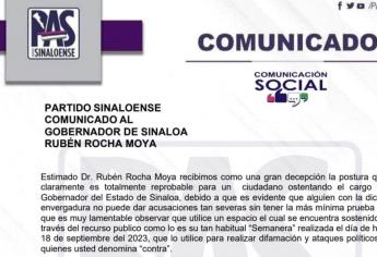 PAS llama al Gobernador a retirar señalamientos en contra de Cuén