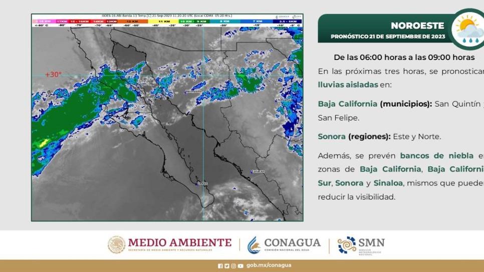Lluvias aisladas y bancos de niebla en Sinaloa para este jueves 21 de septiembre