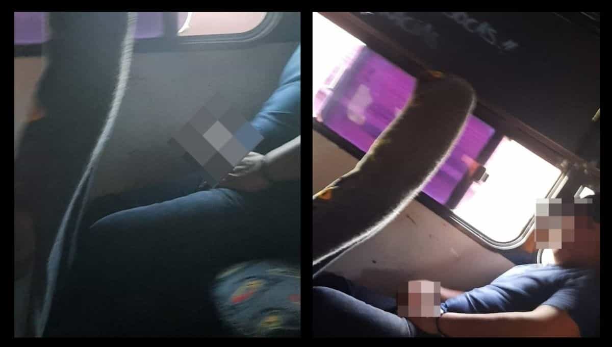 El hombre enseña sus partes a las mujeres en los camiones.