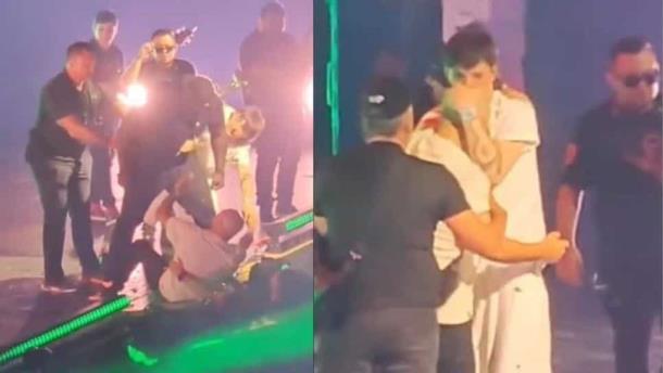Seguridad de Peso Pluma derriba brutalmente a un fan que subió al escenario | VIDEO 