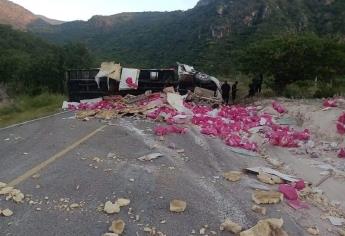 Vuelca torton cargado de despensas del DIF Nayarit; el chofer es de Sinaloa