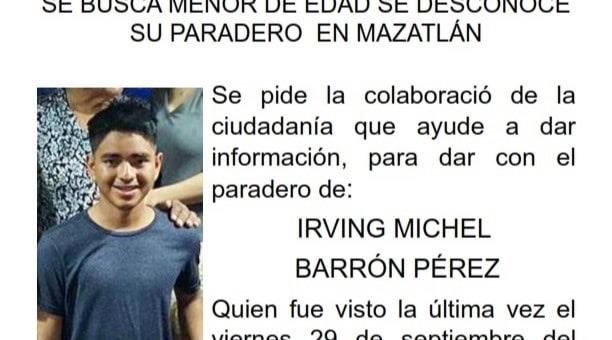 Buscan a Irving Michel, joven desaparecido en Mazatlán