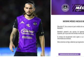 Mazatlán F.C. confirma la lesión de Nicolás Benedetti; regresará hasta 2024