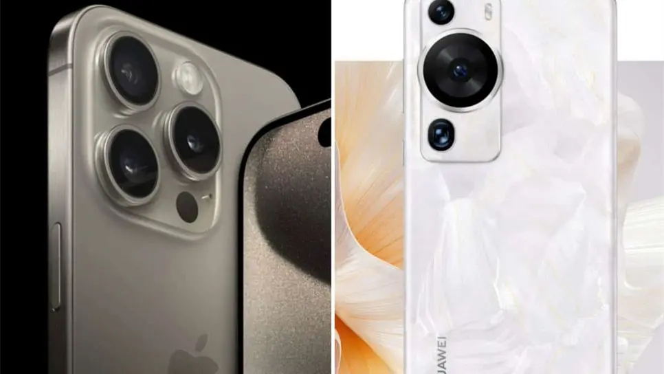 El Huawei P60 Pro ha obtenido mayor calificación que el iPhone 15 Pro Max. FOTO: Cortesía/Apple/Huawei.