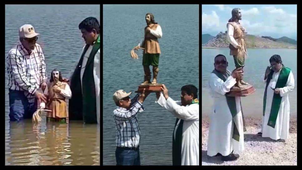 Bañan a San Isidro Labrador en presa de Sinaloa; piden lluvias ante intensa sequía | VIDEO