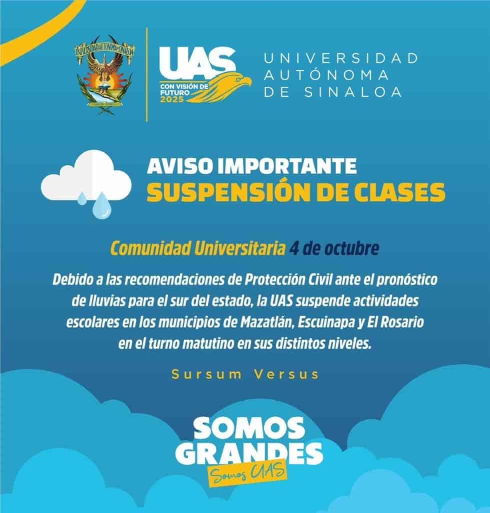 La Gran Universidad optó por seguir las recomendaciones de las autoridades. FOTO: UAS