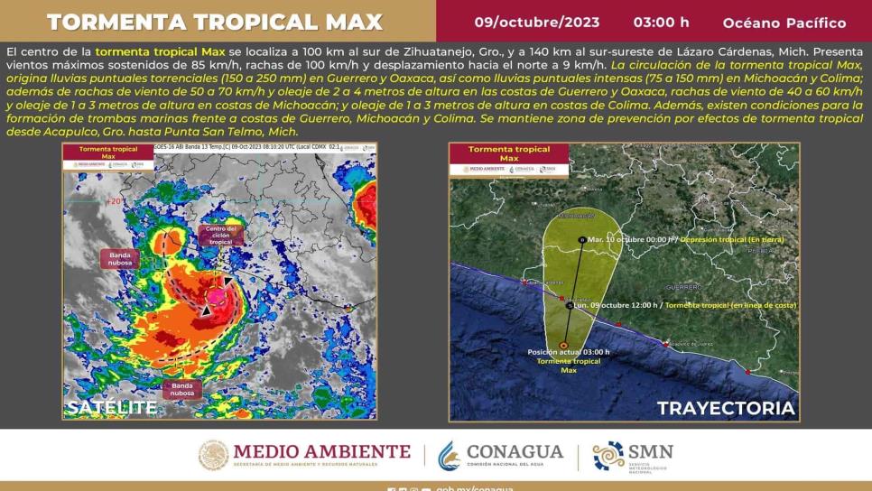 Tormenta tropical «Max» toma fuerza; de momento no representa riesgo para Sinaloa