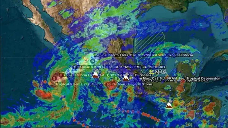 Hoy se espera que «Lidia» se convierta en huracán categoría 2. FOTO: Internet