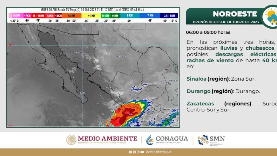 Se esperan lluvias en el sur de Sinaloa para este lunes 16 de octubre