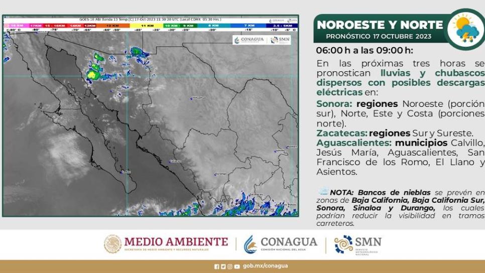 Se esperan pocas lluvias para Sinaloa este martes 17 de octubre