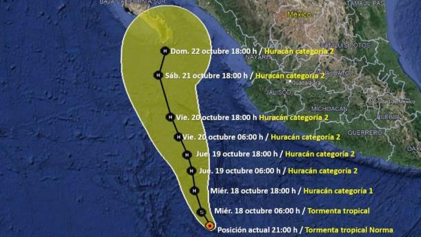 «Norma» se fortalece; se espera que mañana sea huracán categoría 1