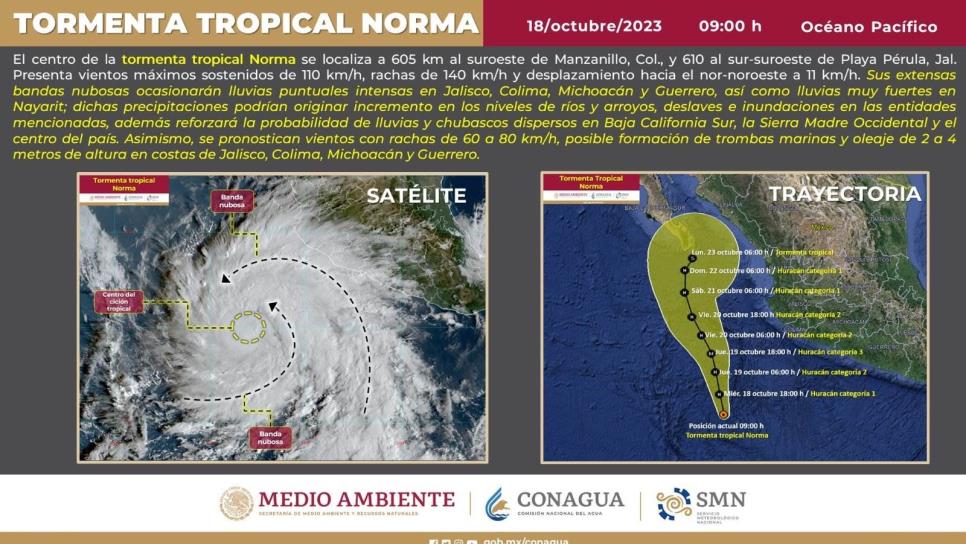 ¿Cuándo se convertiría la tormenta «Norma» en huracán categoría 3? 