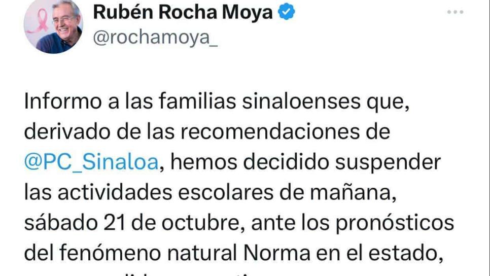 Por huracán «Norma» se suspenden las clases este sábado 21 de octubre en Sinaloa