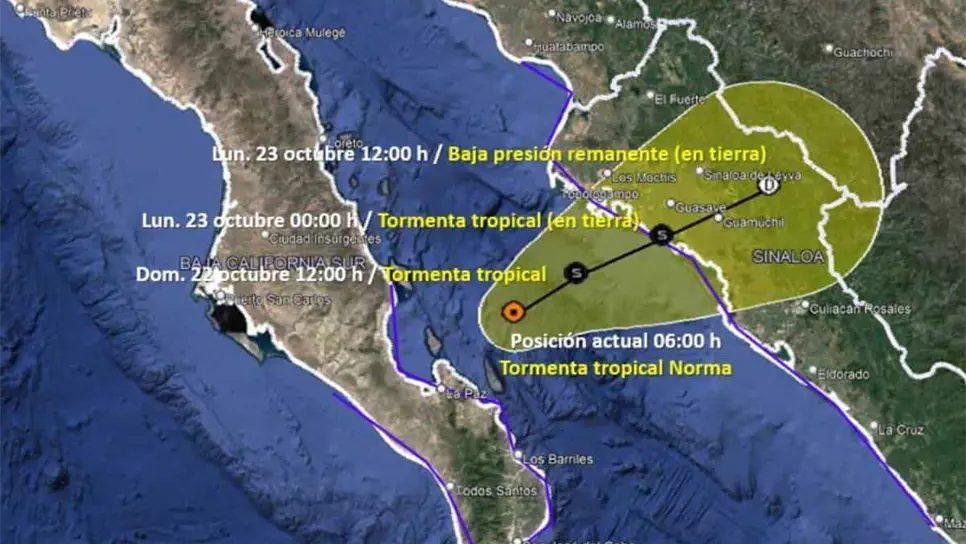 Norma modificó su trayectoria en el Golfo de California.