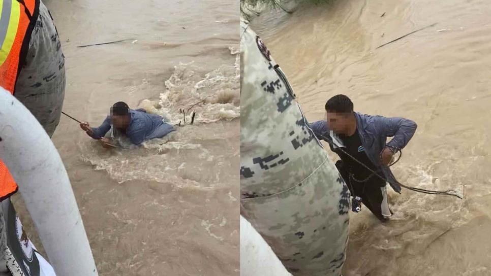 Guardia Nacional rescata a un hombre arrastrado por un arroyo en Culiacán