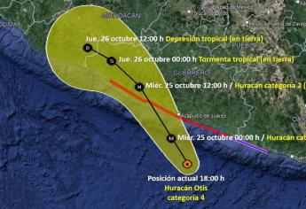 «Otis» ya es huracán categoría 4; podría impactar mañana como categoría 5