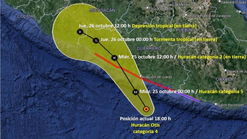 «Otis» ya es huracán categoría 4; podría impactar mañana como categoría 5