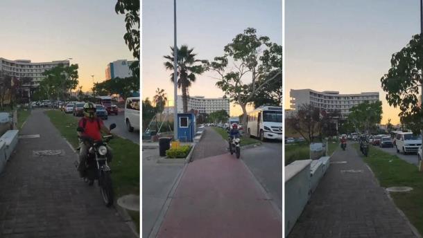 Vecinos de La Marina Mazatlán se juegan la vida por motocicletas que se suben a la banqueta