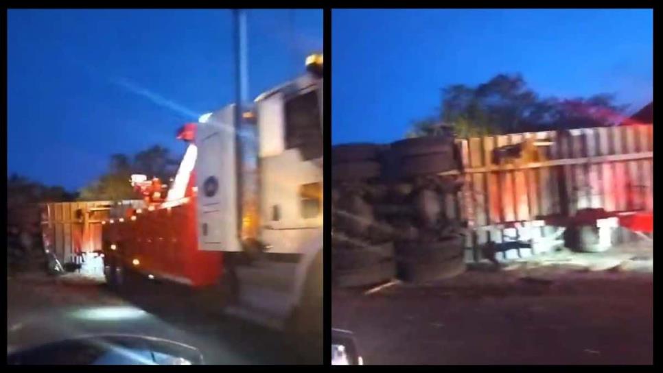 Vuelca camión de carga por la autopista en La Platanera, Culiacán