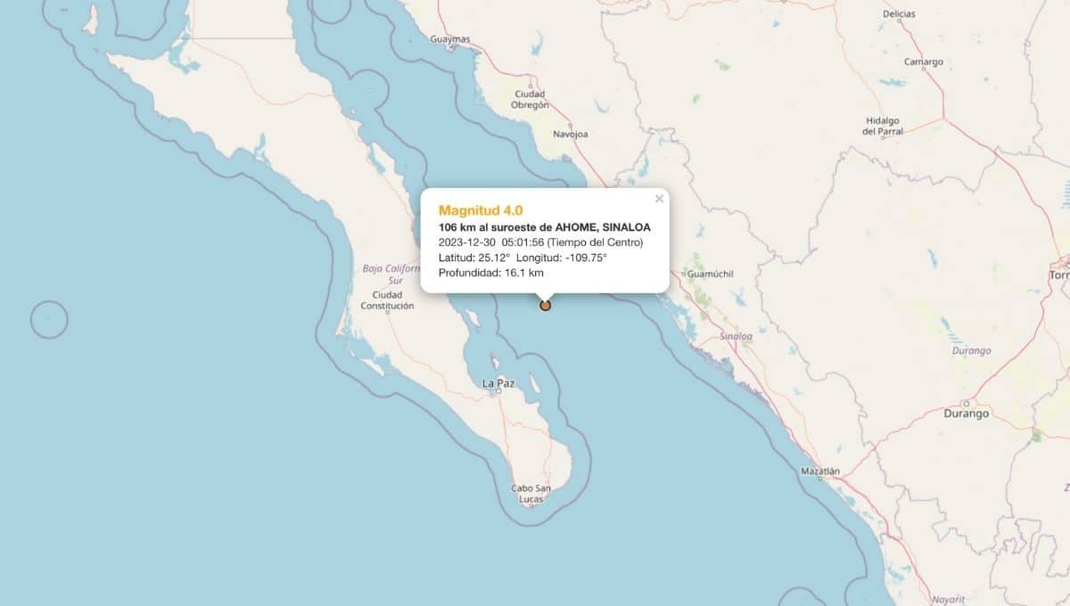 Se registra sismo la madrugada de este sábado cerca de Sinaloa
