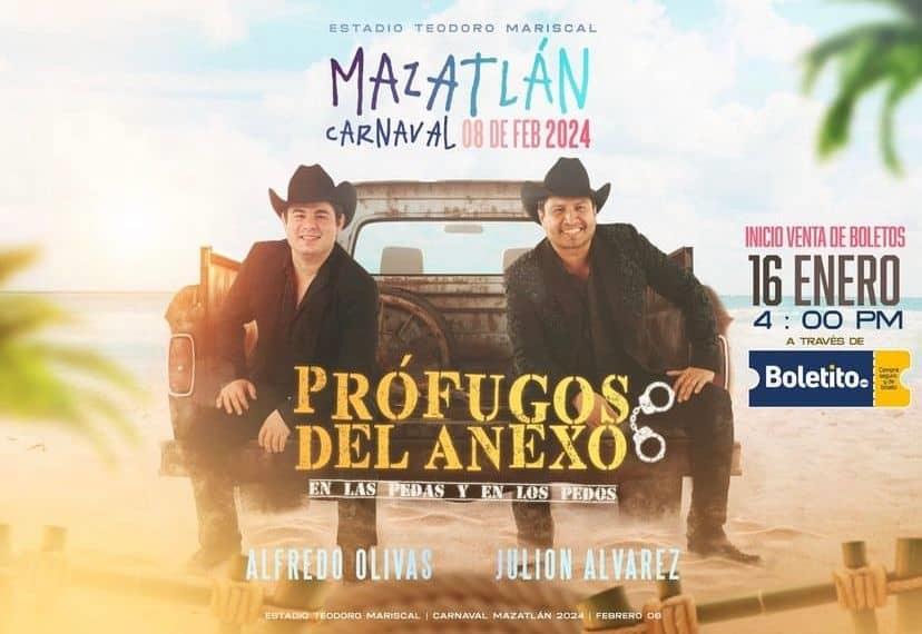 Este martes salen a la venta los boletos para la presentación de Julión Álvarez y Alfredo Olivas en Mazatlán 