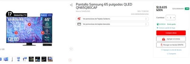Pantalla Samsung 65 pulgadas QLED QN65Q80CAF