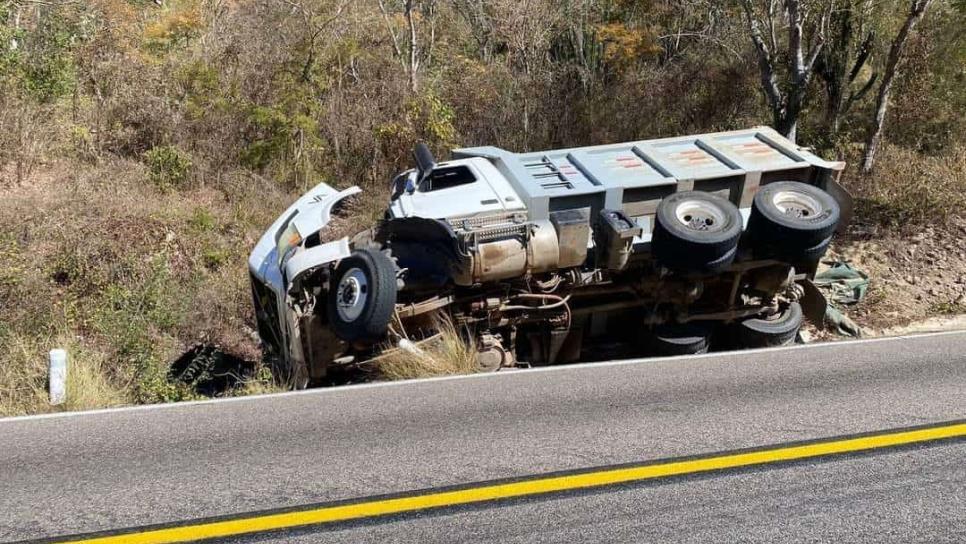 Camión de volteo se accidenta cerca de Malpica, Concordia