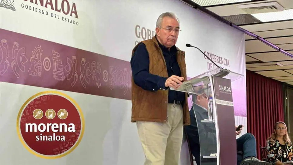 Rubén Rocha Moya en su conferencia semanera.