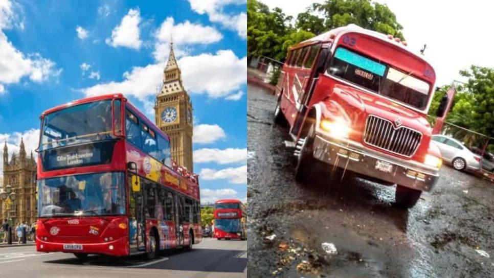 Sinaloa en Londres: Hombre bromea sobre las rutas de Guasave junto a los autobuses rojos